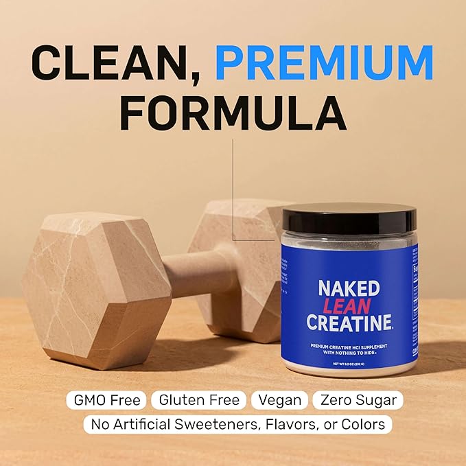 NAKED Lean Creatine HCl Powder, 100 Servings - Con-Cret Creatine Hydrochloride with Organic Prickly Pear Extract, Electrolytes - Muscle Growth, Strength & Cognitive Support - Unflavored