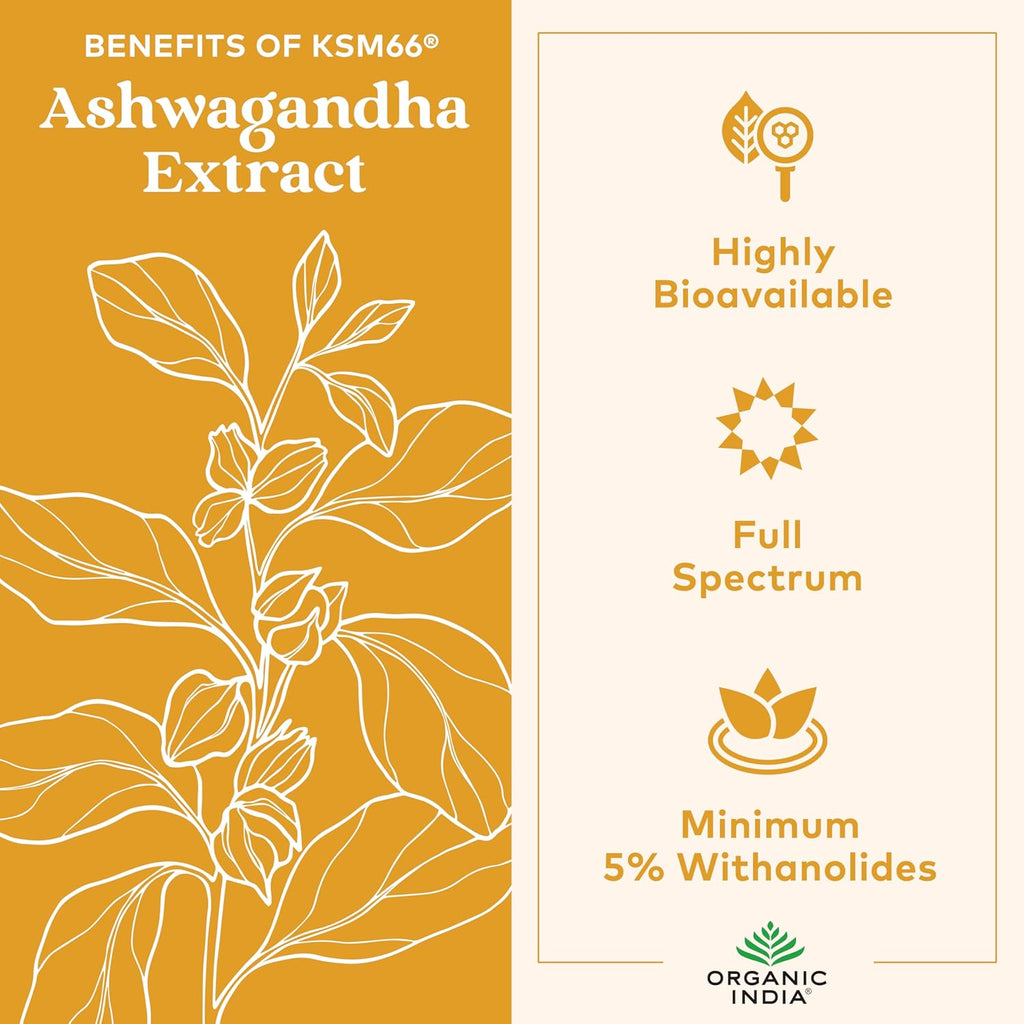 ORGANIC INDIA Ashwagandha Gummies for Men & Women - Stress Supplement, KSM-66 Ashwagandha Root, Extra Strength, Calm Chews, Vegan, Non-GMO - Lemon Lime, 60 Gummies