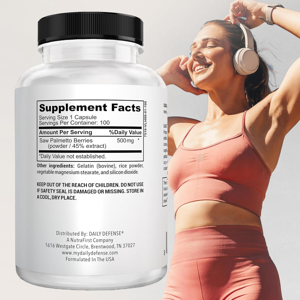 Saw Palmetto Prostate Health Supplement - Hair Growth for Men & Women - Support to Help Maintain Normal Urination Frequency & Natural DHT Blocker to Help Prevent Hair Loss 500Mgs - (100 Capsules)