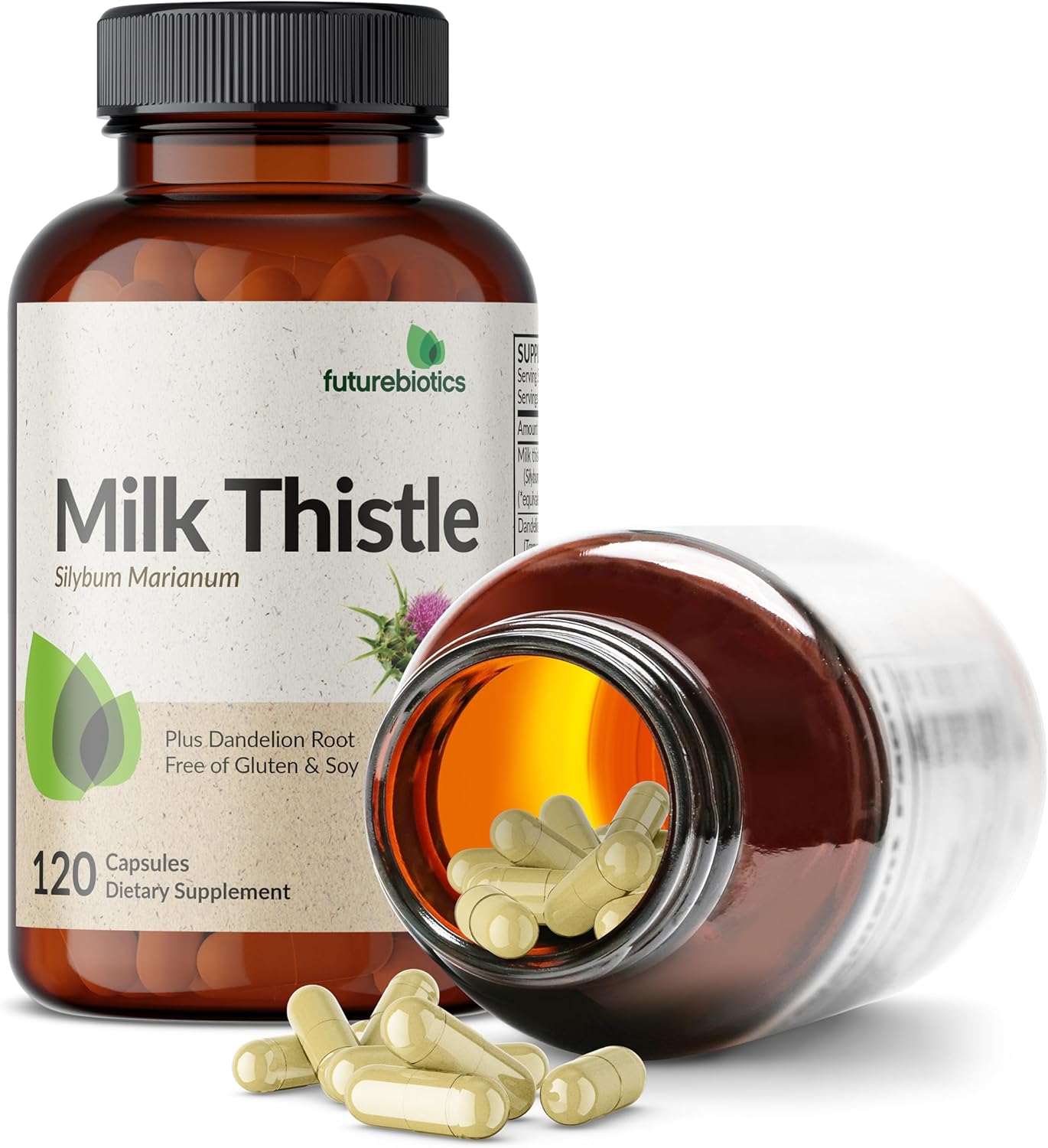 Futurebiotics Milk Thistle Silymarin Marianum & Dandelion Root Liver Health Support, Antioxidant Support, Detox, 120 Capsules