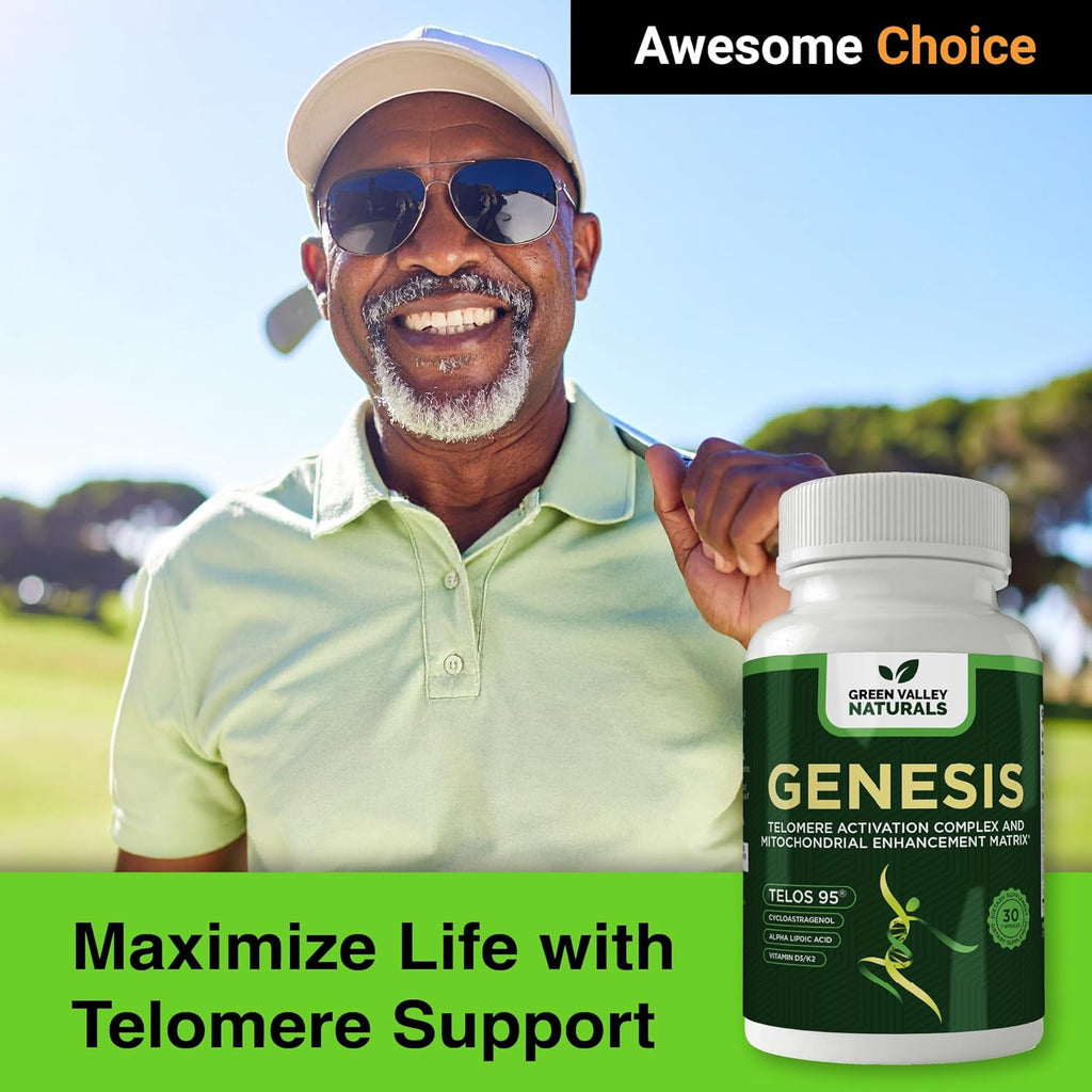 Genesis Telomere Length Supplement – Anti-Aging Formula, Telomere Lengthening Supplements with Astragalus & Vitamins, Supports NAD Pathways, DNA Integrity and Cellular Health