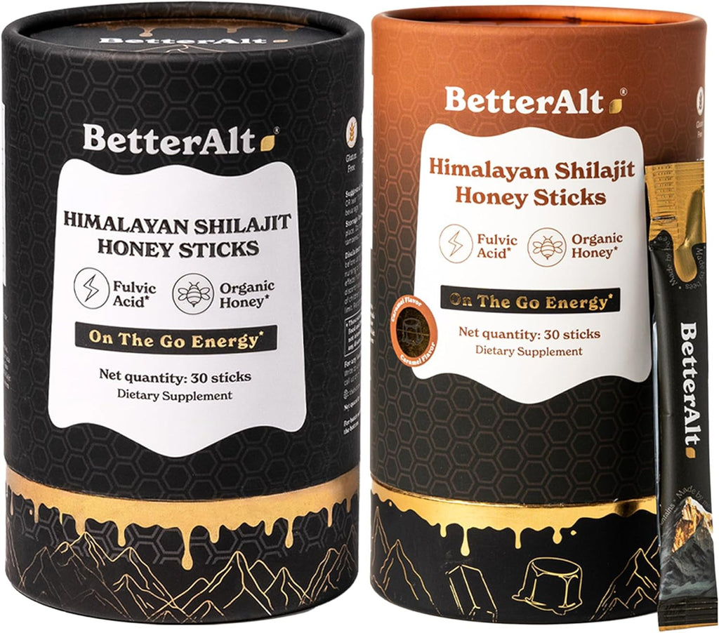 Pure Himalayan Shilajit Sticks with Organic Honey, Saffron | Easy to Consume Shilajit| Energy Boost & Immune Support, 85+ Trace Minerals, 75%+ Fulvic Acid (Pack of 2) Classic + Caramel