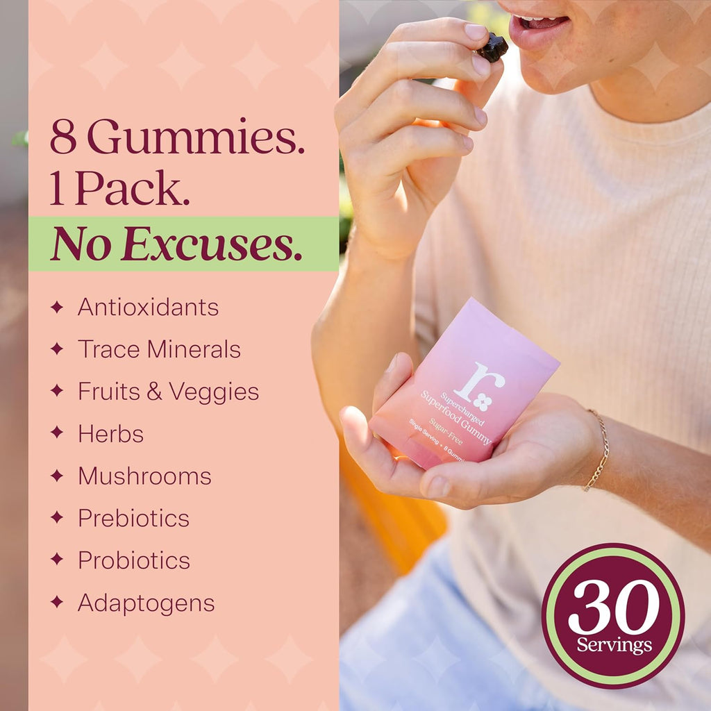 Rizz Sugar-Free Green Gummies - 60+ Superfoods 6g Fiber - Prebiotic and Probiotic Gummies - Vegan Multivitamins for Women & Men - Gluten Free - Mushroom, Fruit and Vegetable Supplements -30 Day Supply