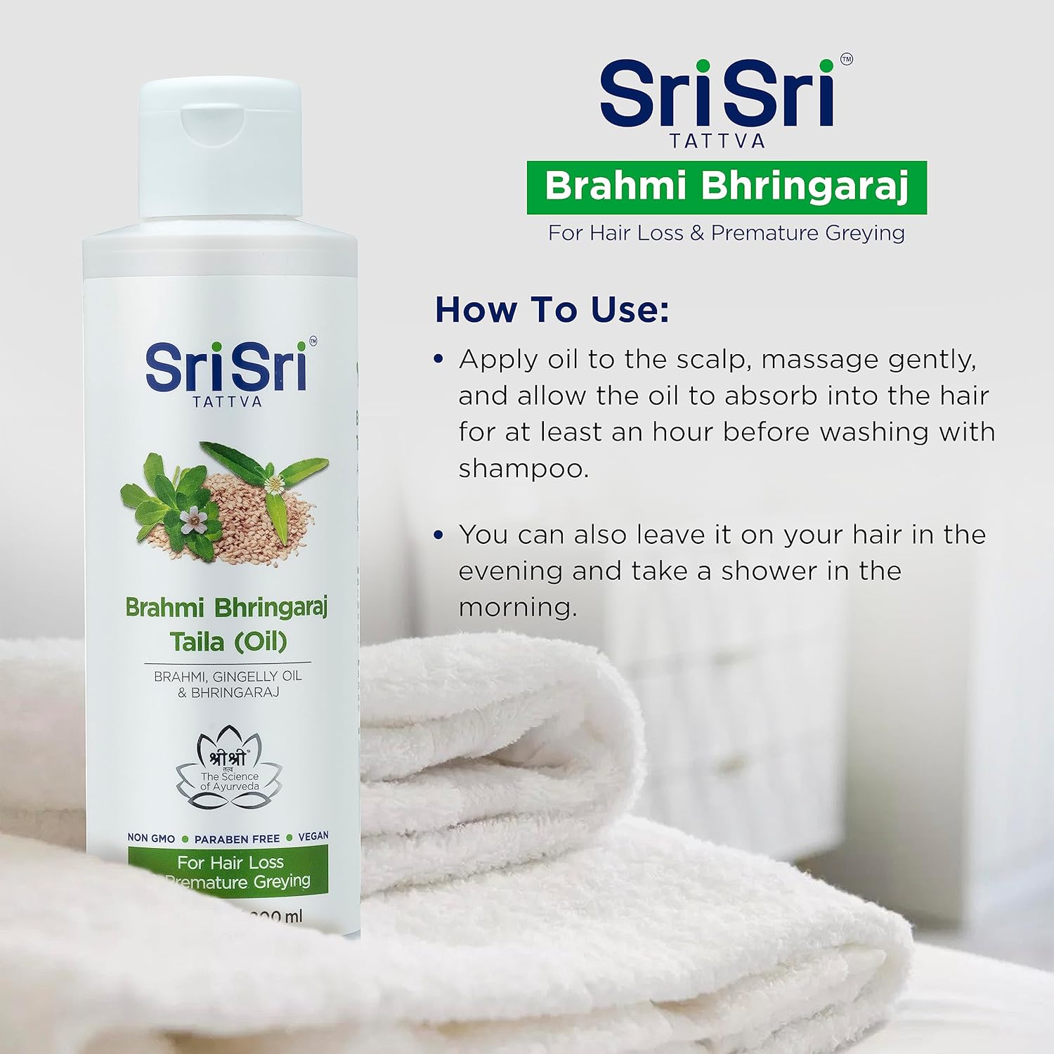 SRI SRI TATTVA Brahmi Bhringraj Hair Oil – Herbal Indian Coconut Scalp Treatment for Smooth, Healthy Hair Care – Ayurvedic Conditioning Mask with Natural Ingredients (6.76 fl oz)