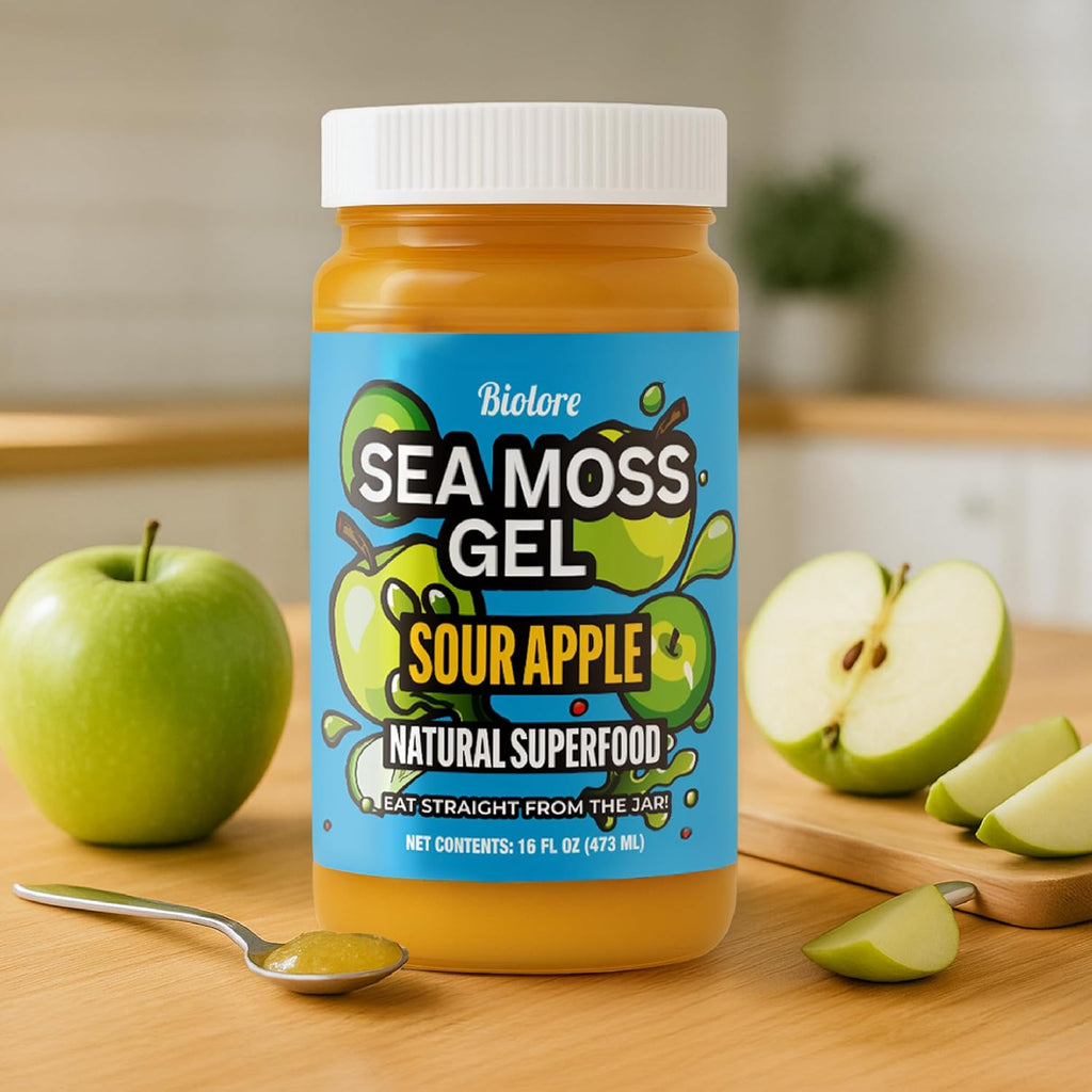 Biolore Sour Apple Sea Moss Gel 16 oz - No Added Sugar, Vegan, Made in USA - Wildcrafted Sea Moss Superfood with 92 Essential Vitamins - Ready to Use, No Prep Needed