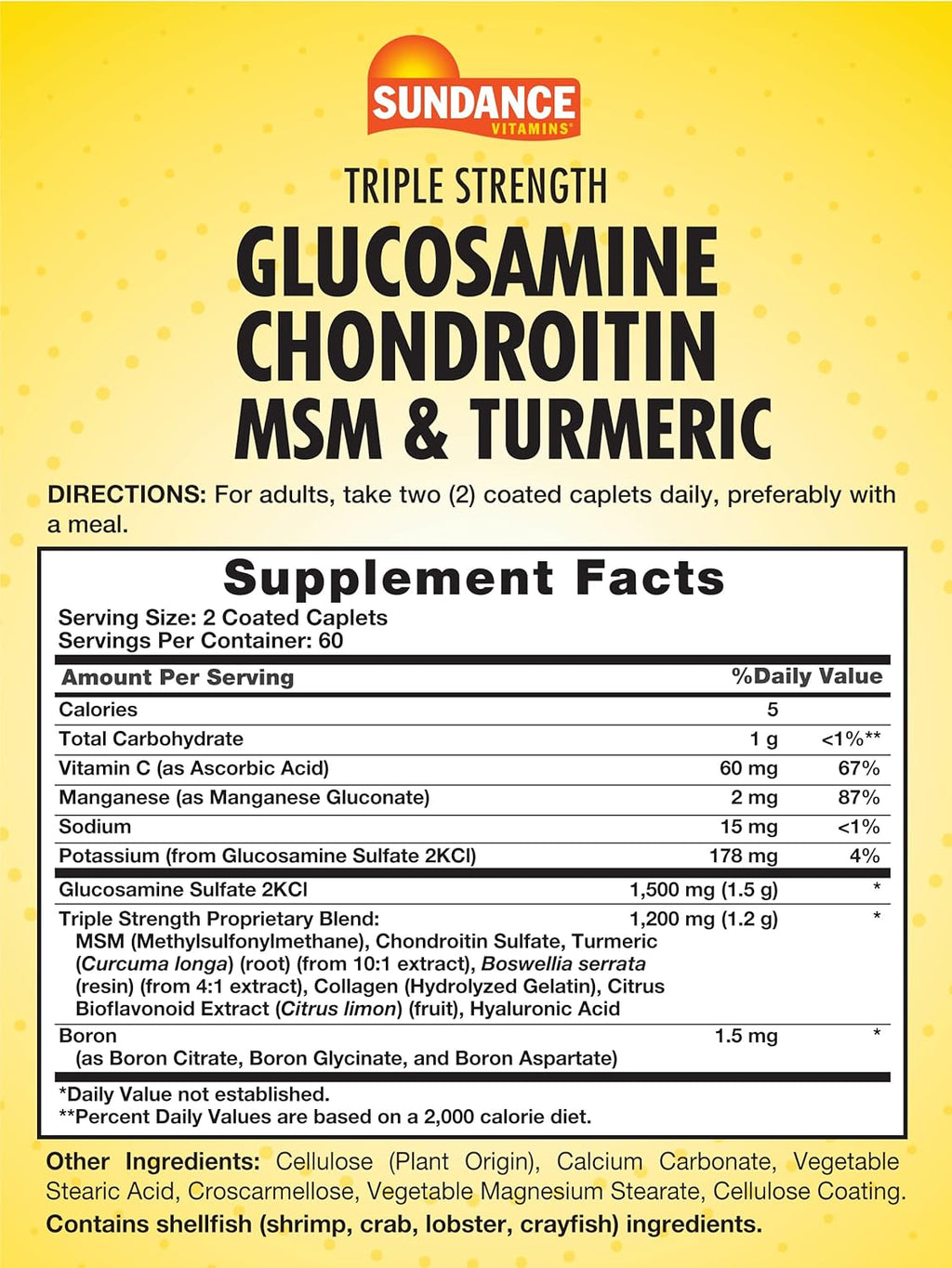 Sundance Glucosamine Chondroitin with MSM and Turmeric | 120 Caplets | Triple Strength Formula | Non-GMO & Gluten Free Supplement