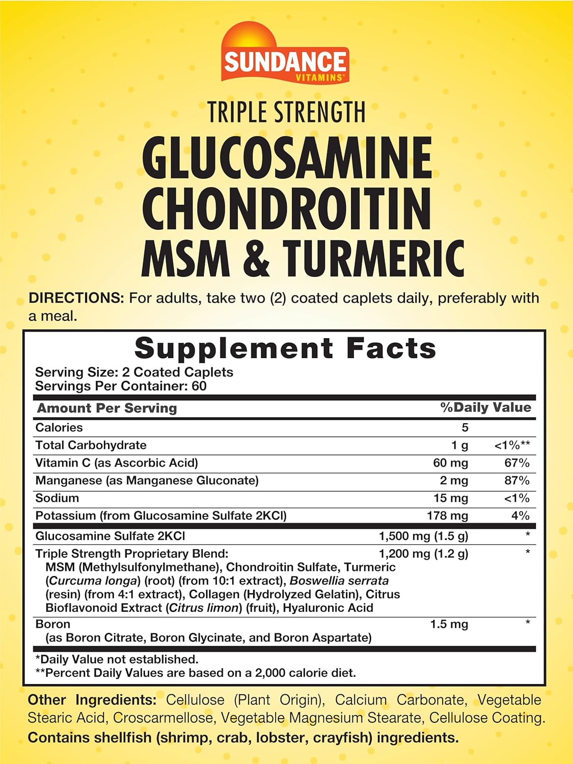 Sundance Glucosamine Chondroitin with MSM and Turmeric | 120 Caplets | Triple Strength Formula | Non-GMO & Gluten Free Supplement