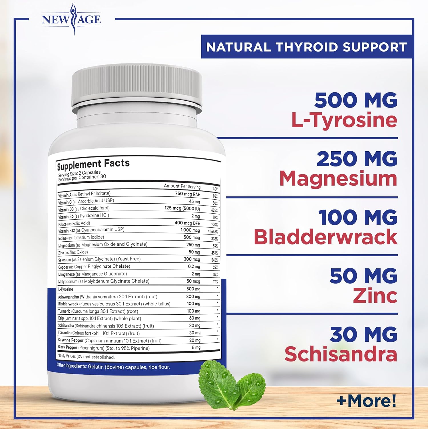 Thyroid Support Supplement for Women & Men with Iodine, B12, Zinc, Selenium, Ashwagandha, Bladderwrack, Turmeric, Schisandra - Non-GMO, Vegetarian - 60 Count