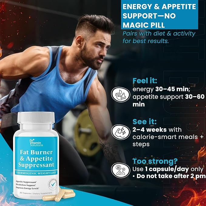 Fat Burner for Women & Men - Appetite Suppressant for Weight Loss - Pills w/Metabolism Booster Thermogenic Weight Loss Supplement - Chromium, Caffeine & Green Tea - 30 Capsules