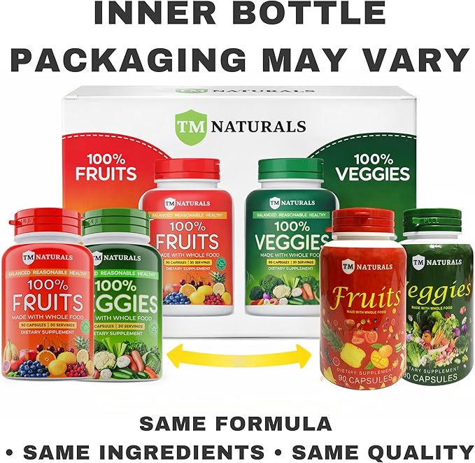 Fruit and Veggies Supplement Capsules | Fruit and Vegetables Capsules Vitamins Maintain Natural Balance,Fruits and Vegetables Supplements Supports for Energy Levels,Non-GMO-90 Count(Pack of 6)