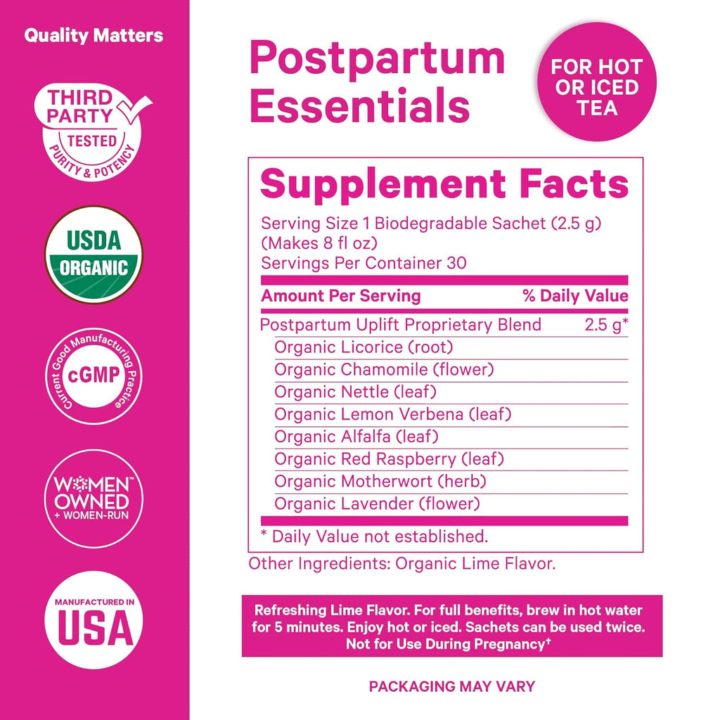 Pink Stork Postpartum Uplift Mood Support Tea: Hormone Balance for Women After Pregnancy, Chamomile Tea with Red Raspberry Leaf for Postpartum Recovery - Postpartum Essentials - Caffeine-Free, 15 Sachets