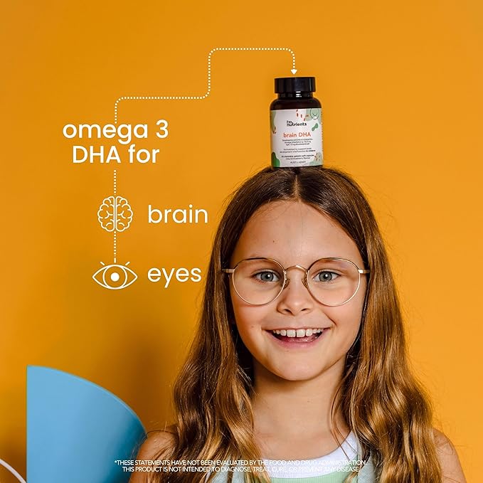 I’m Nutrients Brain DHA | Algae Omega 3 Supplement for Kids | Supports Brain Development | Promotes Healthy Eye Function | Naturally Flavored | 60 Chewable Soft Gelatin Capsules