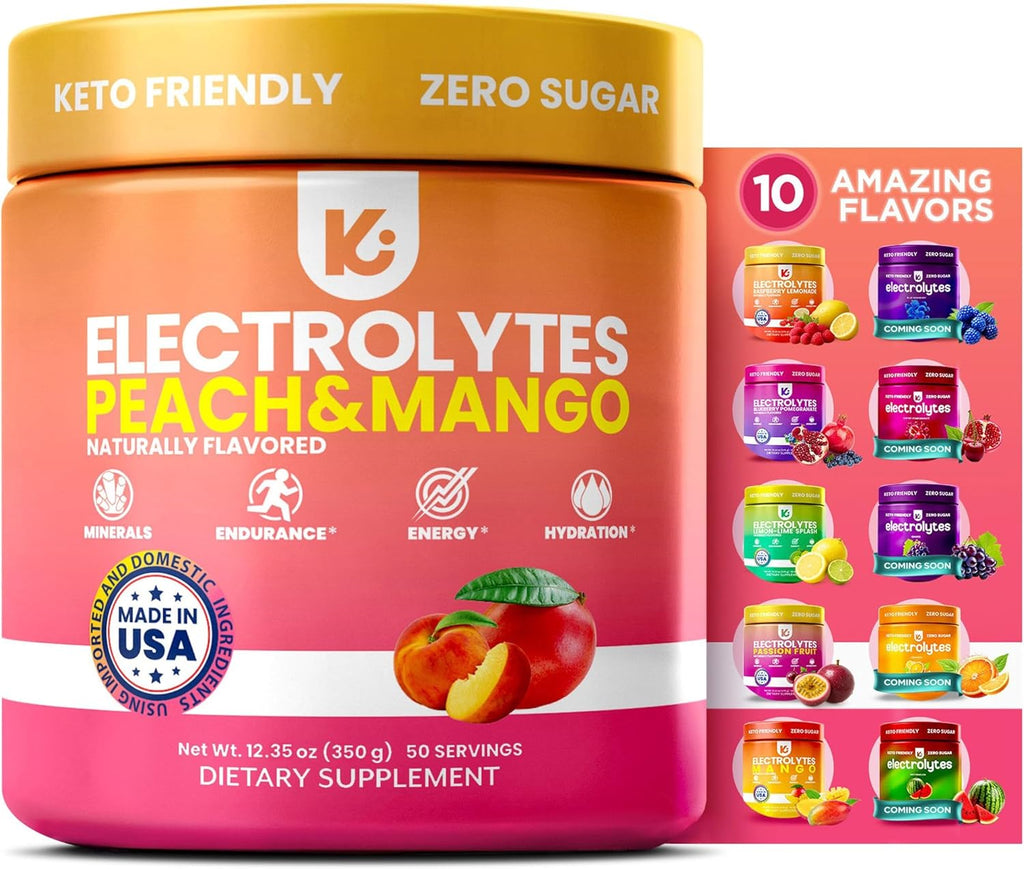 Keppi Electrolytes Powder – Peach Mango Flavor – No Sugar Hydration Supplement with Potassium, Magnesium, Sodium – 50 Servings – Keto, Vegan, Fasting-Friendly, Zero Calorie Electrolyte Drink