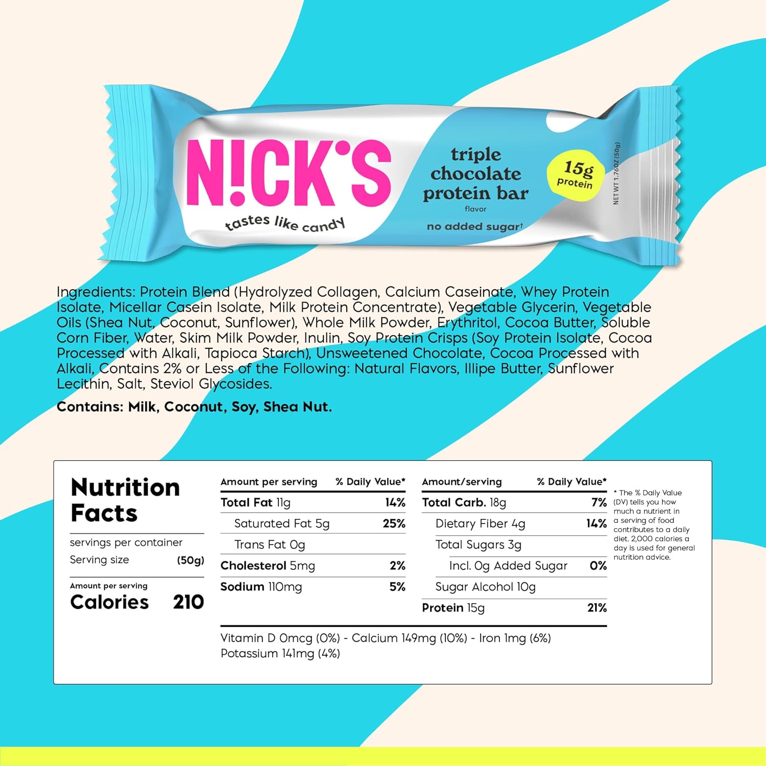 Nick’s Triple Chocolate Protein Bars – 12-Count Box | High Protein, Low Calories, Low Carbs, Keto Friendly, No Added Sugar