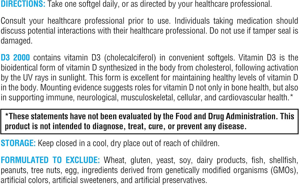 XYMOGEN D3 2000 - Bioavailable Vitamin D3 2000 IU (50 mcg) - High Potency Vitamin D Supplement to Support Immune Health, Bone + Heart Health (240 Softgels)