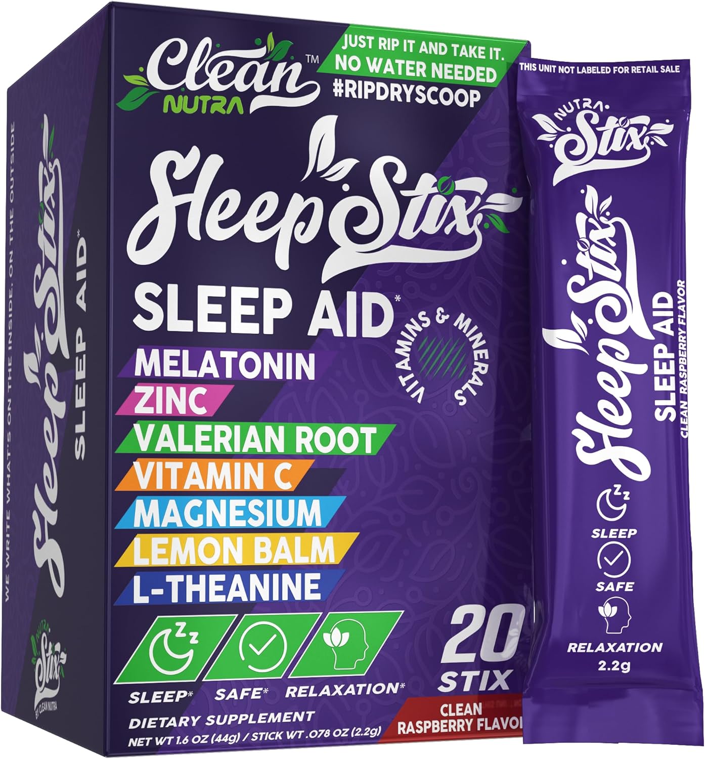 Sleep Aid Melatonin Powder Tryptophan Glycine Valerian Root Magnesium For Sleep Lemon Balm L Theanine Magnesium Glycinate Zinc Sleep Aid Myo Inositol GABACalm B6 5 HTP Stress Relief 20 Stix