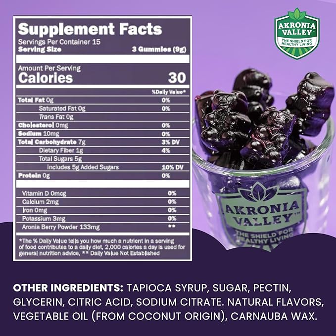 Aronia Berry Gummies | 45 Vegetarian Gummies | Pack of 2 | Immune Support, for Health and Wellness, Delicious Aronia Flavor