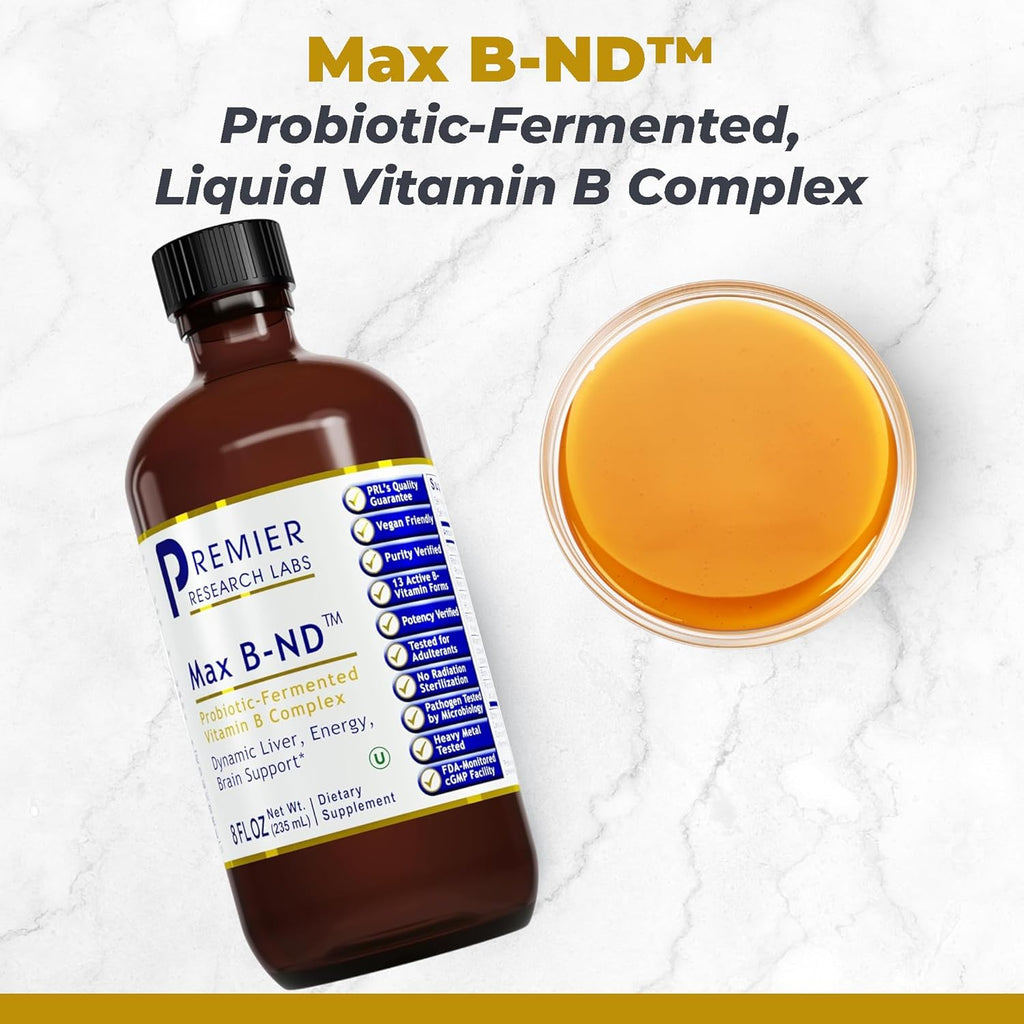 Premier Research Labs Max B-ND - Liquid Vitamin B Complex for Liver & Brain Health, Sublingual Drops for Men & Women with Thiamin, B12 & B6-8 Fl Oz Bottle