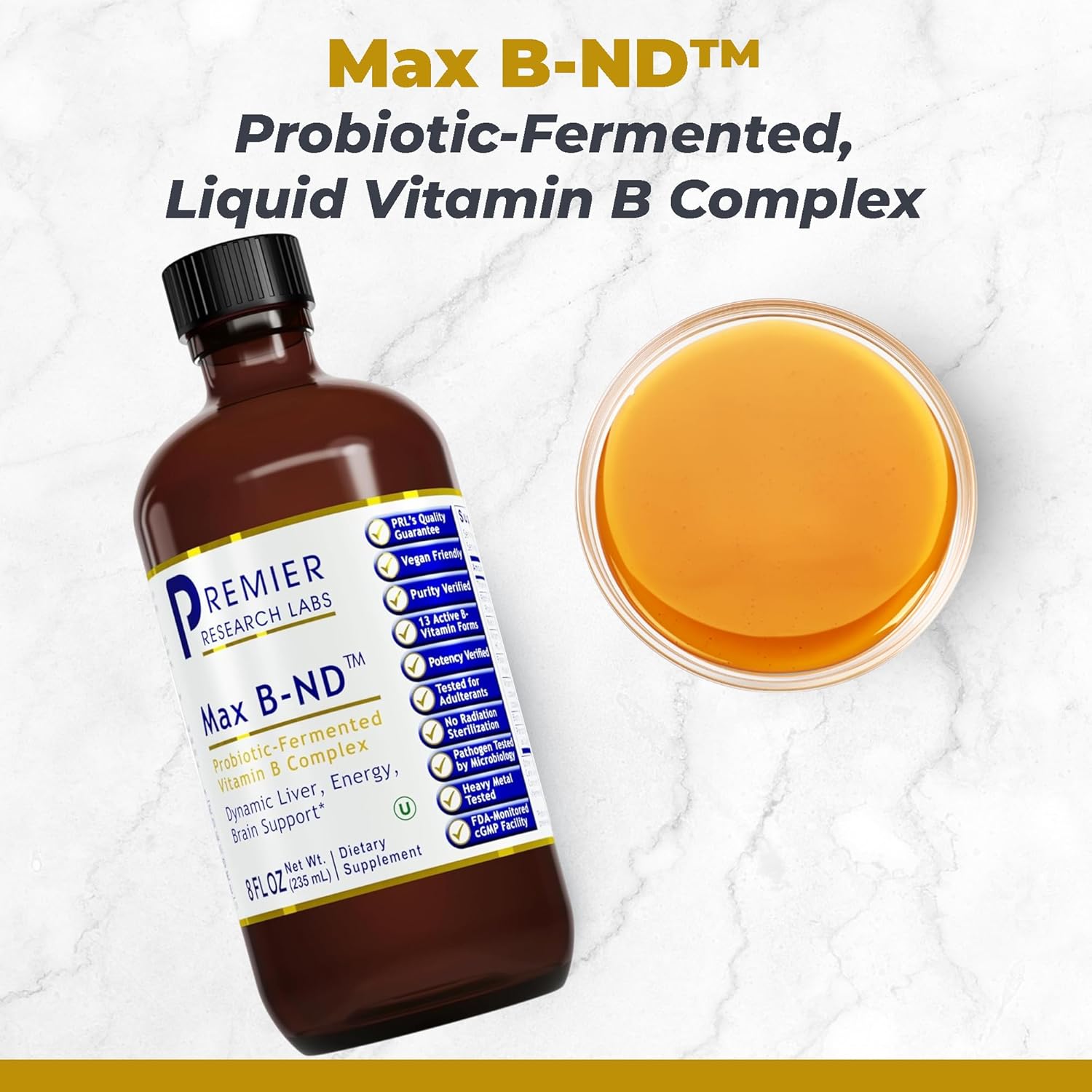 Premier Research Labs Max B-ND - Liquid Vitamin B Complex for Liver & Brain Health, Sublingual Drops for Men & Women with Thiamin, B12 & B6-8 Fl Oz Bottle