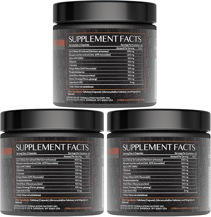Formulation Factory Boss Mode 10-in-1 Nootropic Cognitive Enhancement Supplement, Focus & Memory Booster, Featuring Lion’s Mane, Bacopa Monnieri, Alpha-GPC, Ginseng & More 360 Capsules (3 Pack)