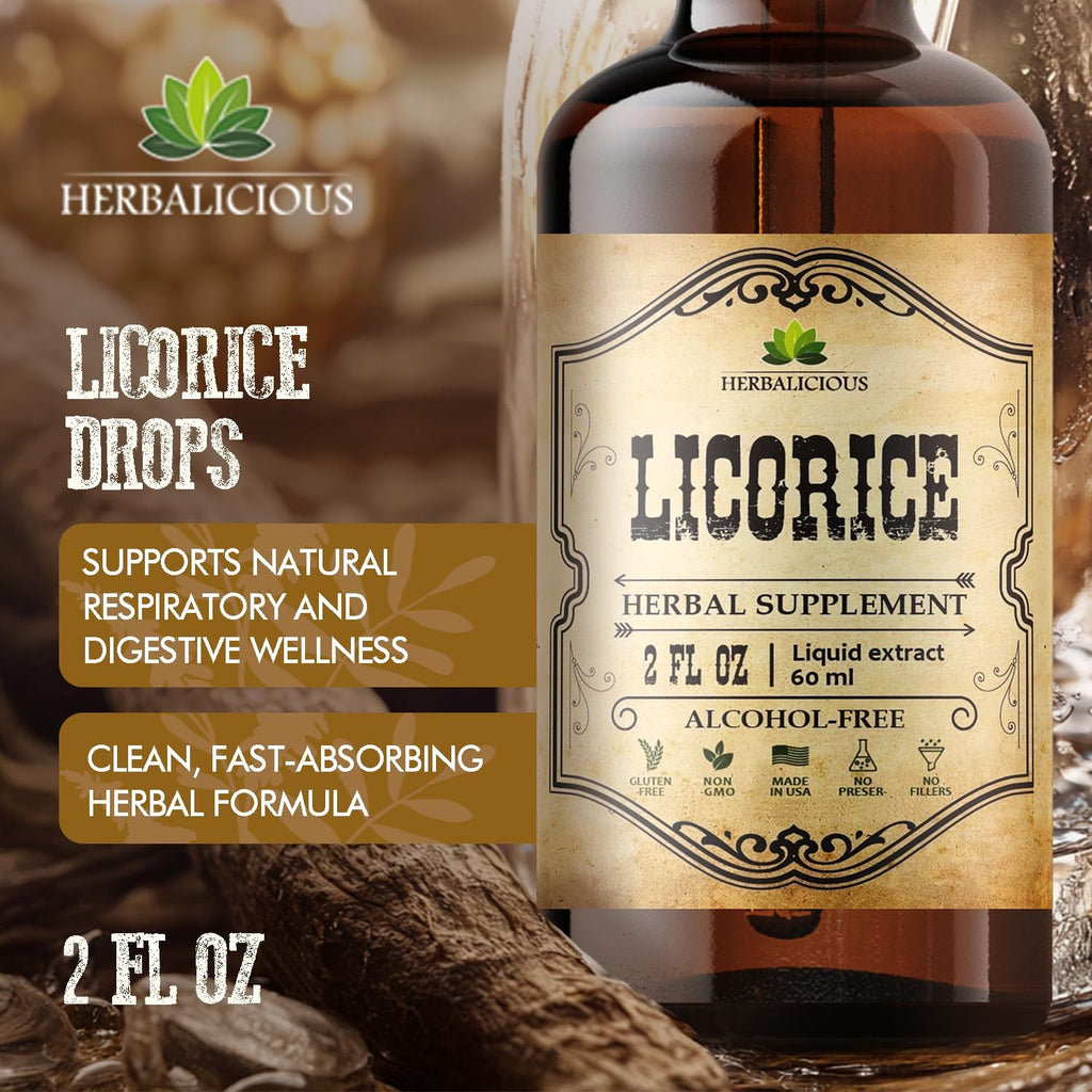 Licorice Root Extract – Organic Licorice Root Liquid Supplement – Pure Glycyrrhiza Glabra for Digestive, Respiratory, Adrenal & Immune Support – 2 Fl Oz – Vegan, Non-GMO, Gluten-Free