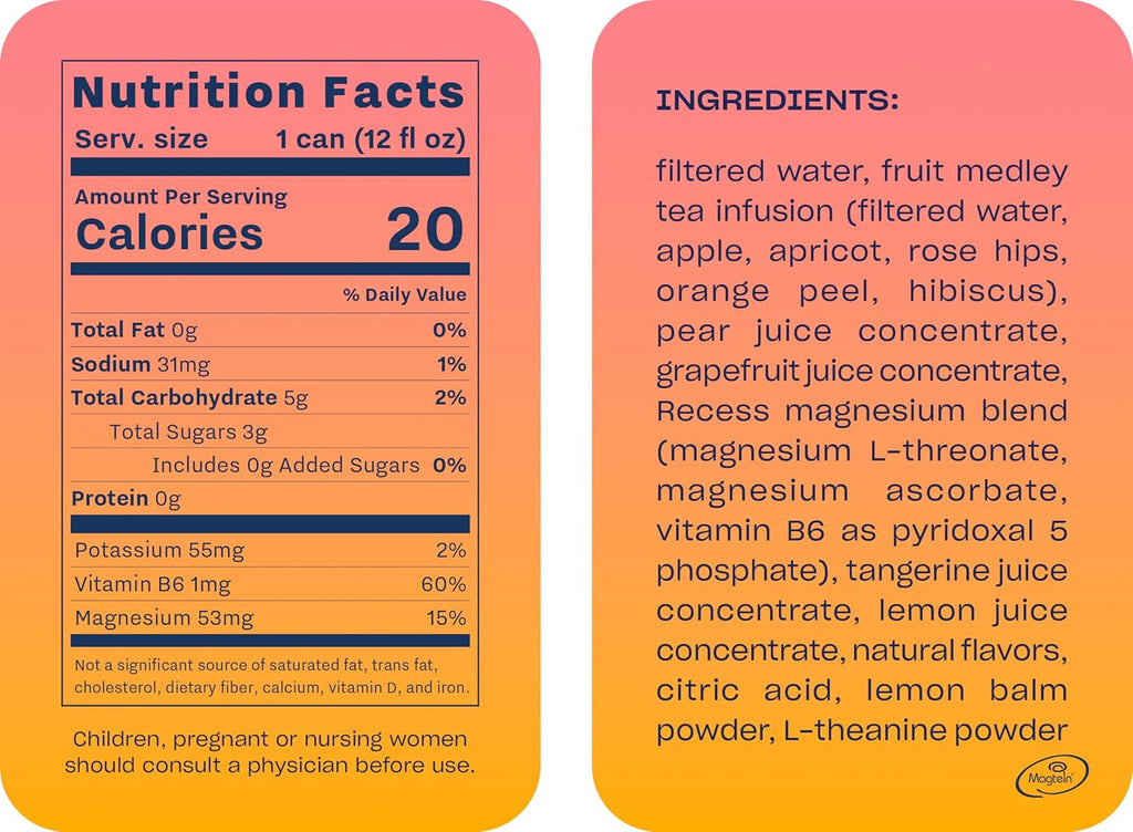 Recess Mood Magnesium & Adaptogen Drink, Relaxation Beverage, 12 ounce (Grapefruit Tangerine, 12 pack)