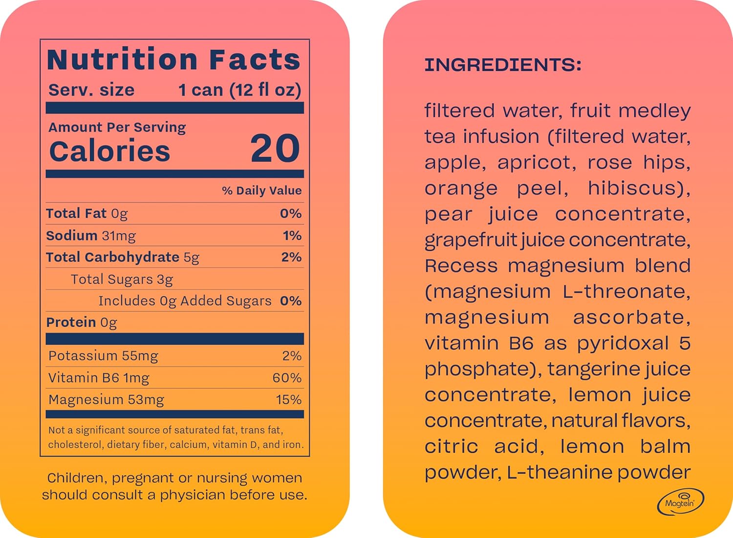 Recess Mood Magnesium & Adaptogen Drink, Relaxation Beverage, 12 ounce (Grapefruit Tangerine, 12 pack)