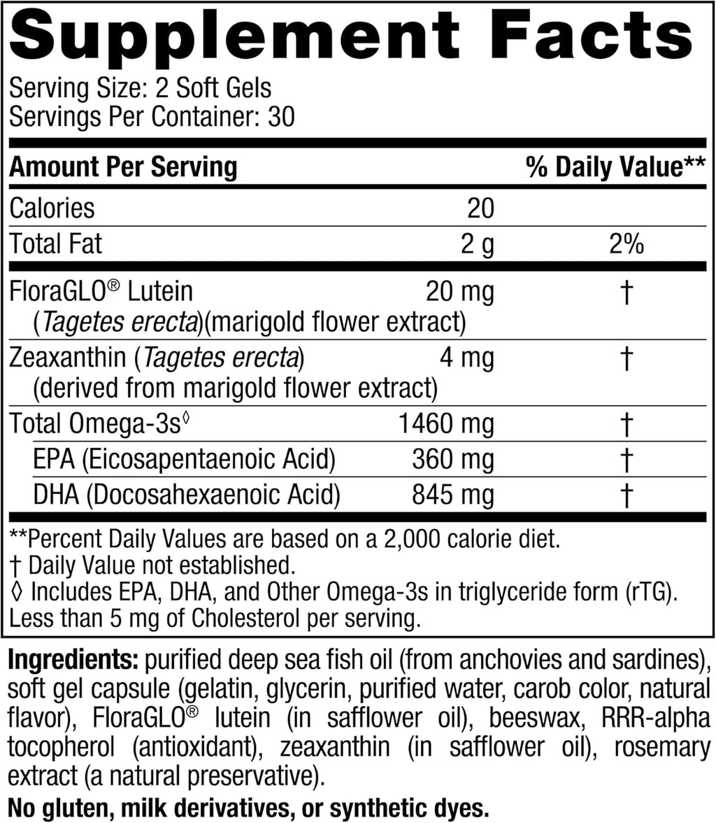 Nordic Naturals Omega Vision, Lemon - 60 Soft Gels - with Zeaxanthin and FloraGLO Lutein, for Healthy Eyes and Vision - 30 Servings