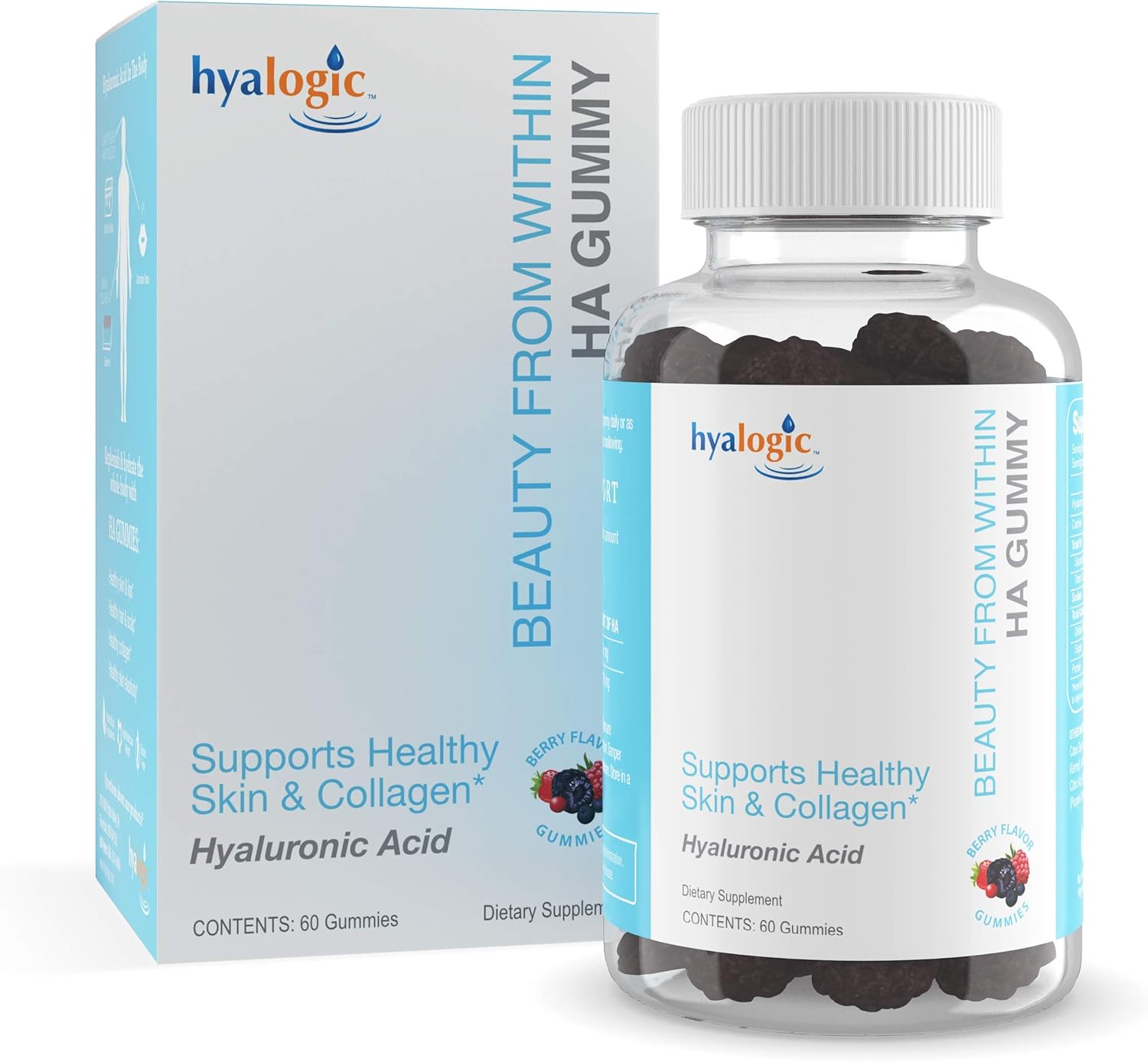 Hyalogic Beauty from Within Hyaluronic Acid Gummies – Ideal for Skin Care and Hair Growth - Delicious Berry-Flavored Gummy Vitamins – Vegan & Gluten Free (60 Gummies)