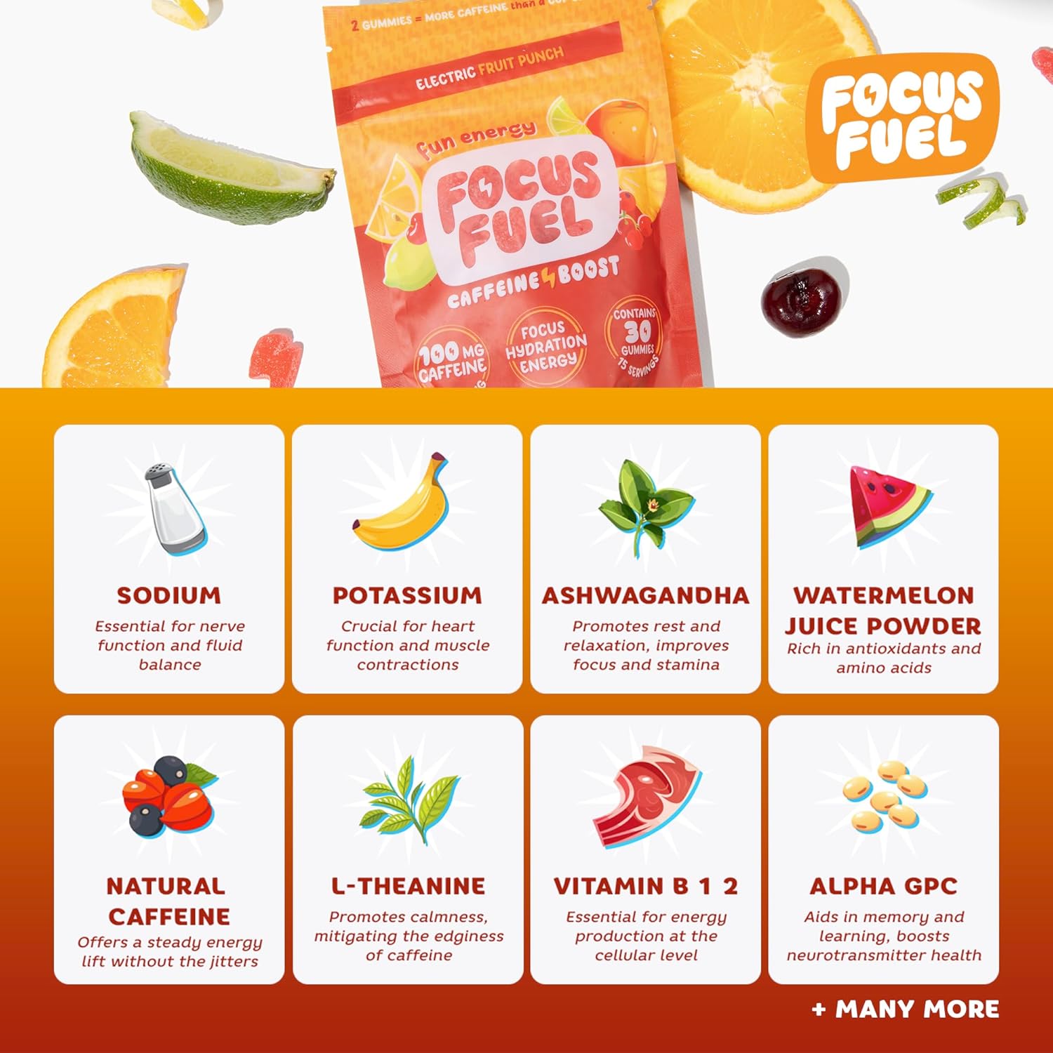 Energy Chews – Fruit Punch Flavor (15 Servings) – 100mg Caffeine + L-Theanine + B12, Magnesium – Boost Focus & Energy – No Crash or Jitters