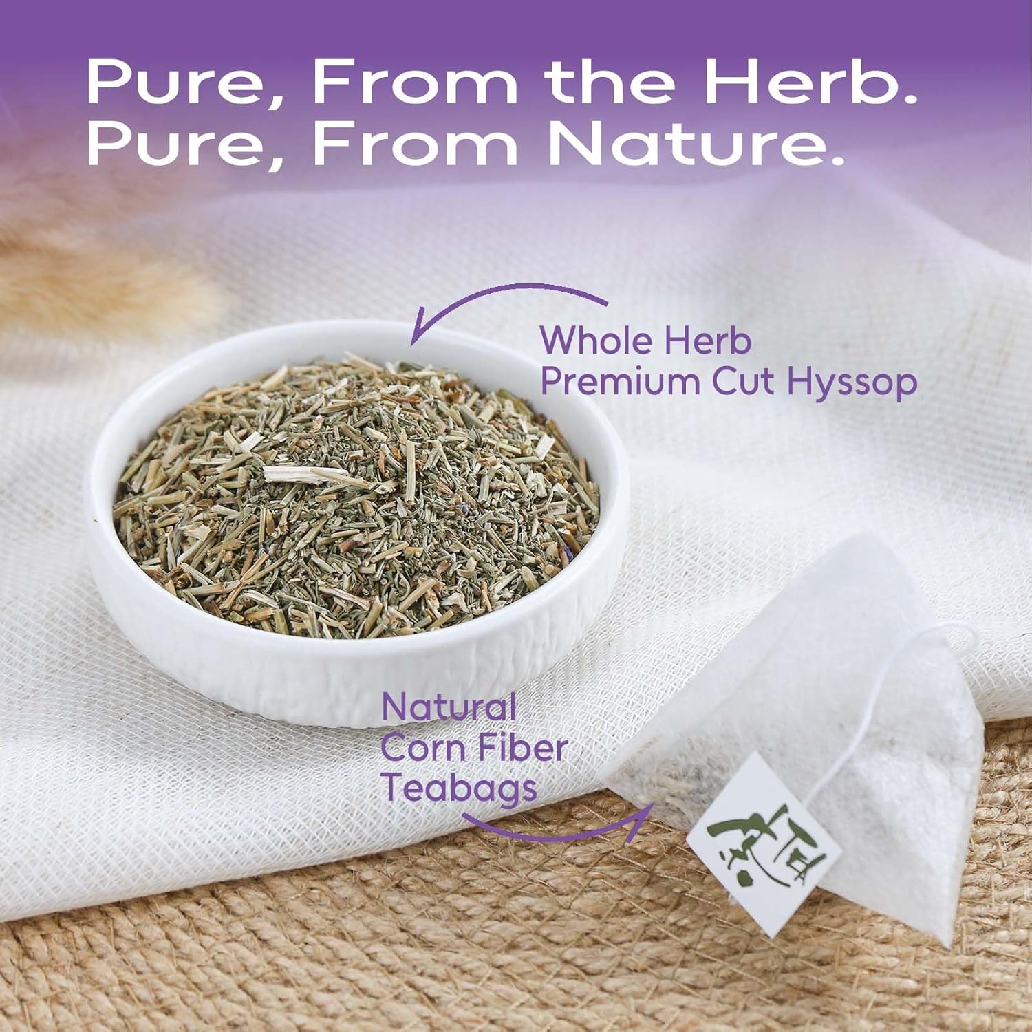 FullChea - Hyssop Tea Bags, 50 Count Caffeine-Free Herbal Tea Bags, Premium Hyssop, Support Digestion & Promote Relaxation