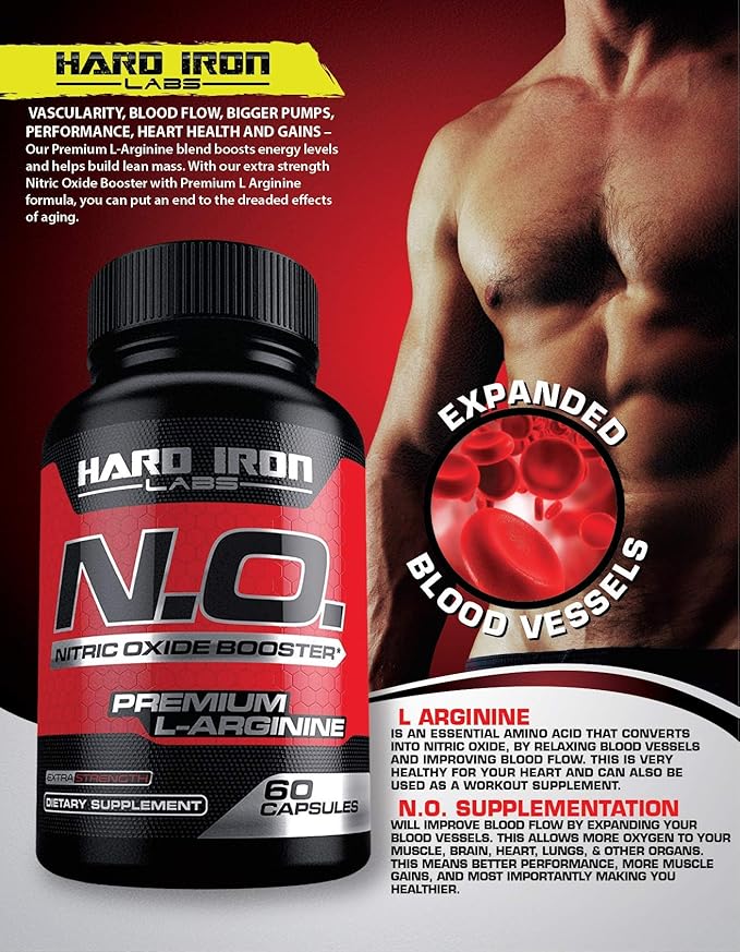 N.O. Nitric Oxide Booster with L-Arginine, L-Citrulline, Beta Alanine, AAKG - Non-GMO, Gluten-Free, Vegan - Pre-Workout Supplement for Muscle Growth, Stamina, Energy, Pumps, Vascularity - 120 Capsules