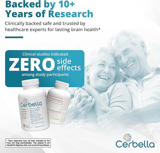 Cerbella® Advanced Brain Nootropic Wellness Supplement for Memory, Focus, & Cognitive Health – Neurologist Recommended - Omega-3 DHA/EPA, Green Tea Catechins, Phospholipids & ThymoQuin® (60 Capsules)