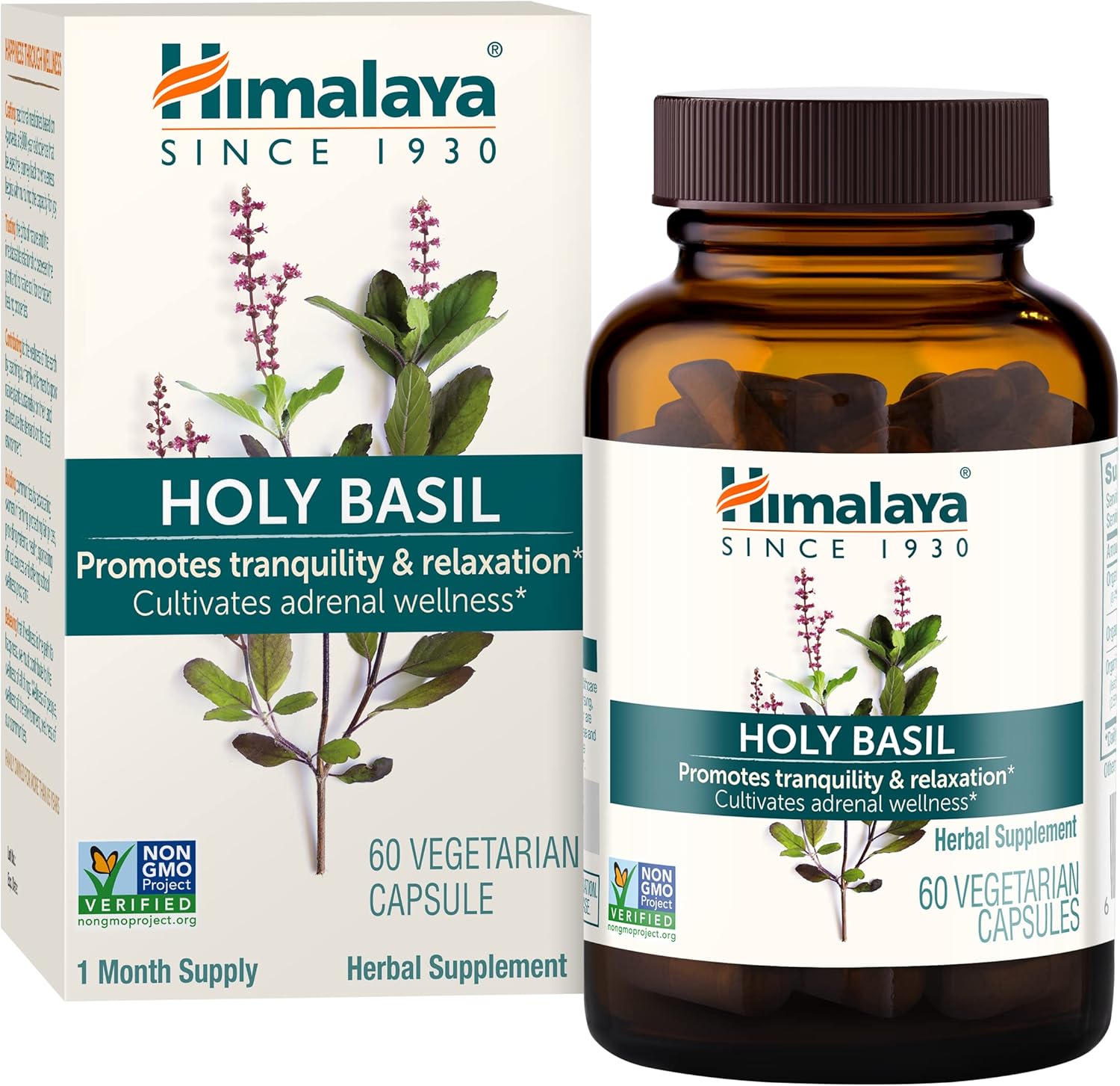 Himalaya Holy Basil, 30 Day Supply - Herbal Adrenal Support for Stress Relief, Relaxation, Energy Support and Occasional Sleeplessness - Vegan, Non-GMO, Gluten Free, 720 mg, 60 Capsules