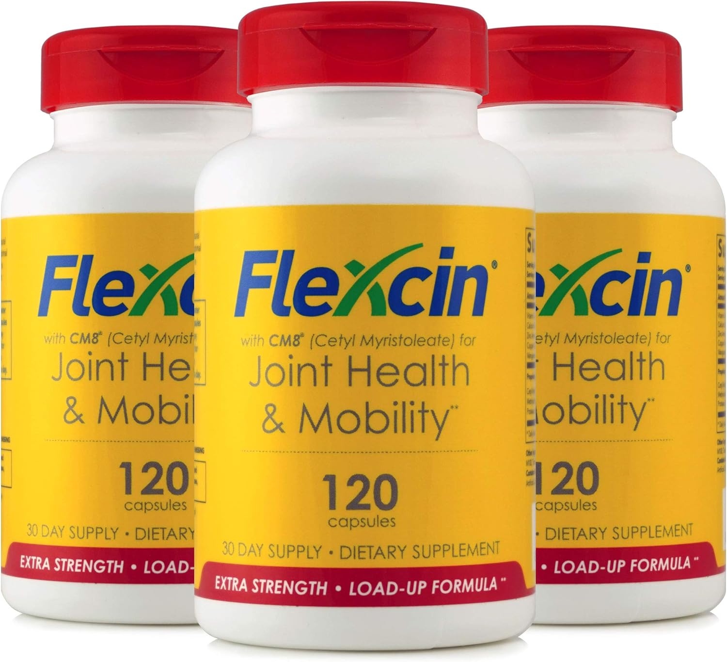 Flexcin Extra Strength Joint Formula with CM8 (Cetyl Myristoleate) - Joint Supplements for Men and Women with Glucosamine, MSM, Collagen Type II - 3 Pack (360 Capsules)