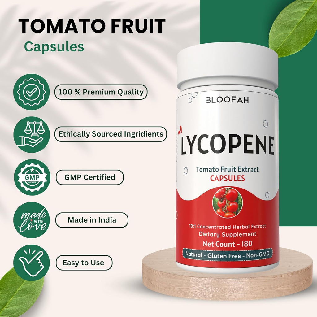 Lycopene Tomato Extract 500mg Capsules | Natural Lycopene Rich Herbal Supplement | Naturally-Occurring Carotenoid | 100% Pure, Non-GMO & Gluten Free Formula - 180 Count