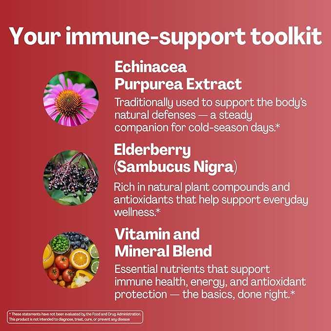 URVI® Immune Support Gummies - Vitamin C, D3 K2, E, Niacin, Zinc & Selenium with Elderberry & Echinacea - Multivitamin, Antioxidants, Immunity Supplement - Vegetarian & Sugar Free - 60 Count