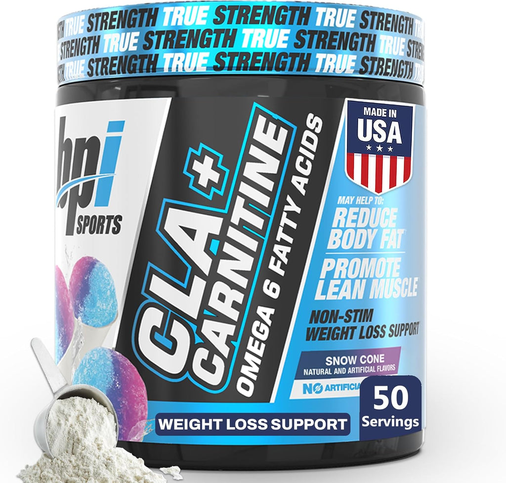 BPI Sports CLA+Carnitine – CLA L Carnitine & Linoleic Acid – L Carnitine Supplement for Weight Loss, Metabolism & Lean Muscle – Caffeine Free – Snow Cone – 50 Servings – 12.34 oz