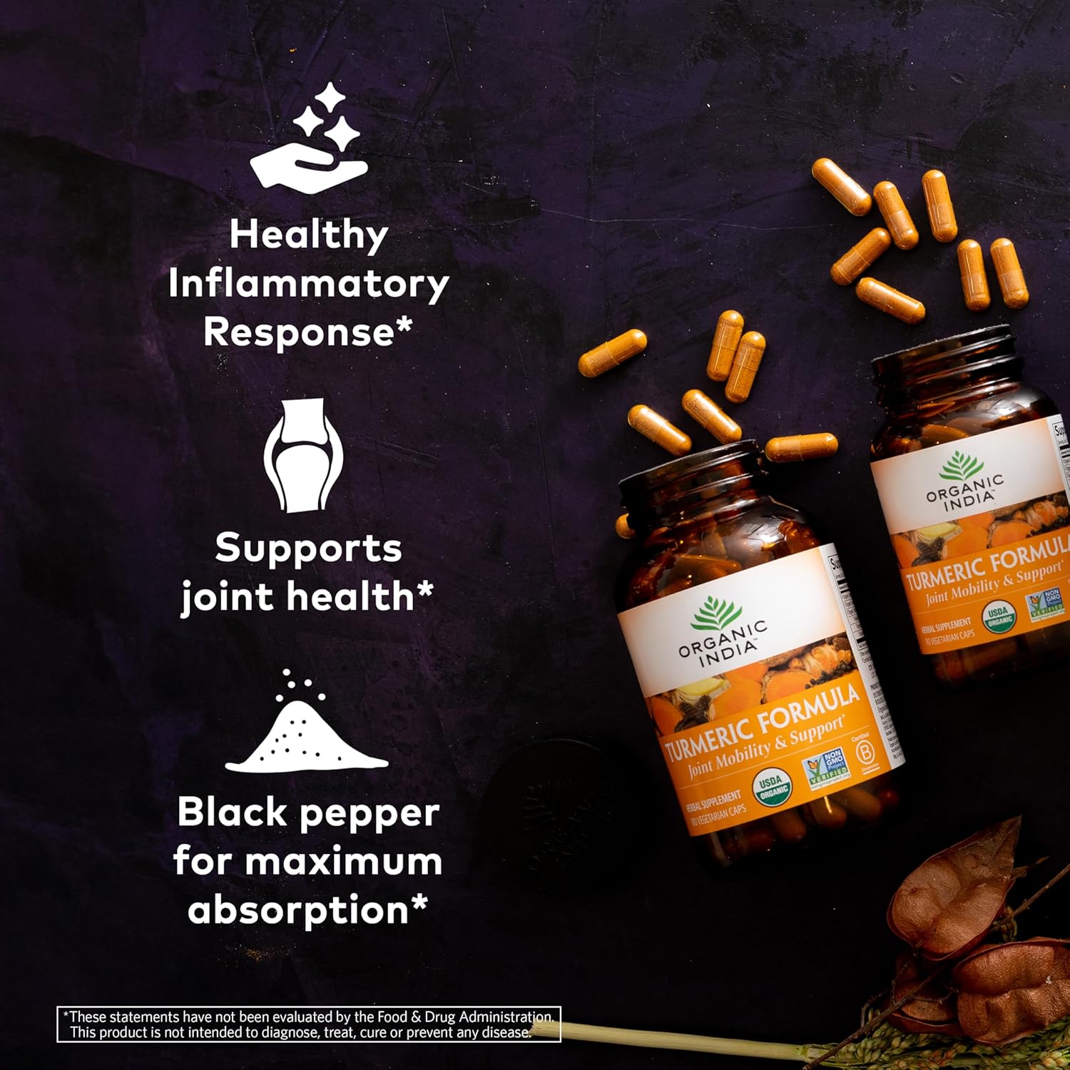 ORGANIC INDIA Turmeric Curcumin Herbal Supplement - Joint Mobility & Immune Support, Healthy Inflammatory Response, Whole Root Supplement, Trikatu, USDA Certified Organic, Non-GMO - 180 Capsules