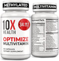 10X Health Optimize Multivitamin for Men - 90 Capsules, Methylated Multivitamin 34 in 1 Formula with 800 mcg of Vitamin B12, 5-MTHF, NAC - Methyl B Complex