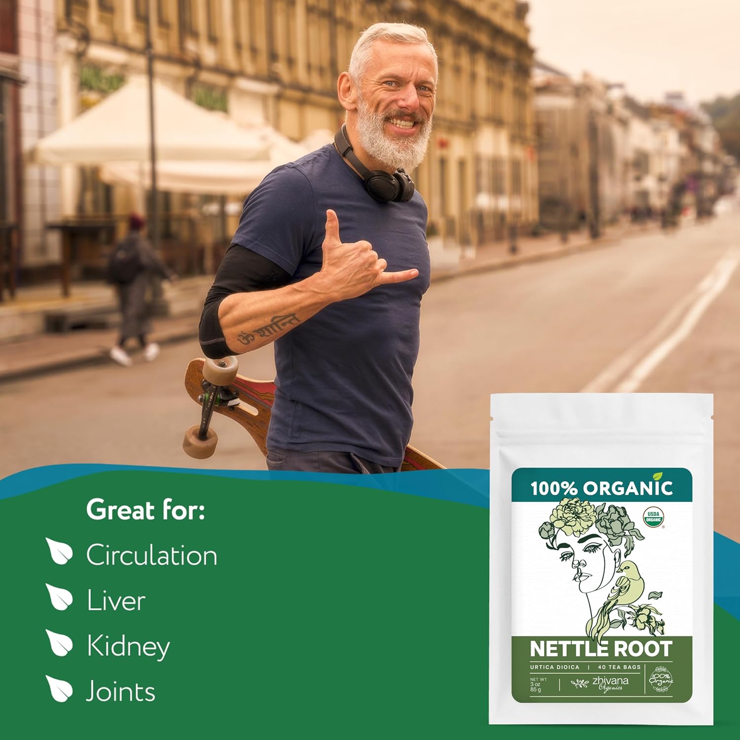 Organic Stinging Nettle Root Tea (40 Tea Bags) - Traditionally Used Herbal Tea for Men’s Health - Supports Prostate, Hormonal Balance & Energy - Té de Raíz de Ortiga