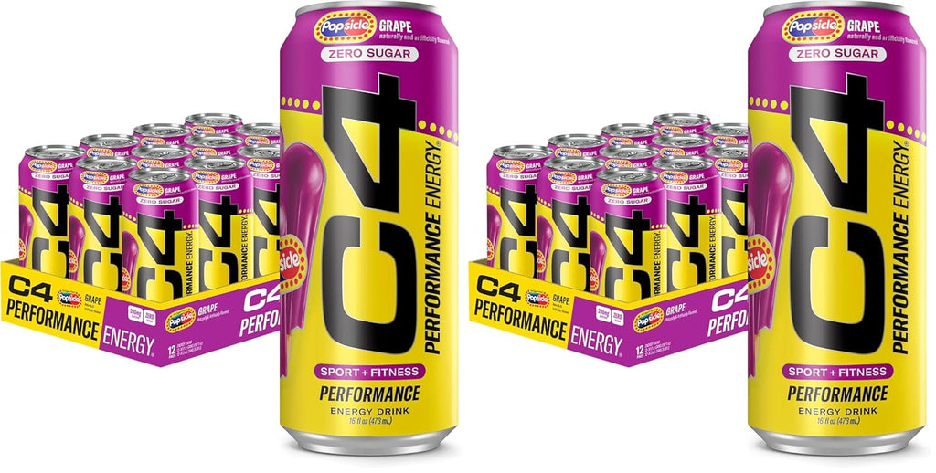 Cellucor C4 Energy Drink x Grape Popsicle, Carbonated Sugar Free Pre Workout Performance Drink with no Artificial Colors or Dyes, 16 Oz, Pack of 24
