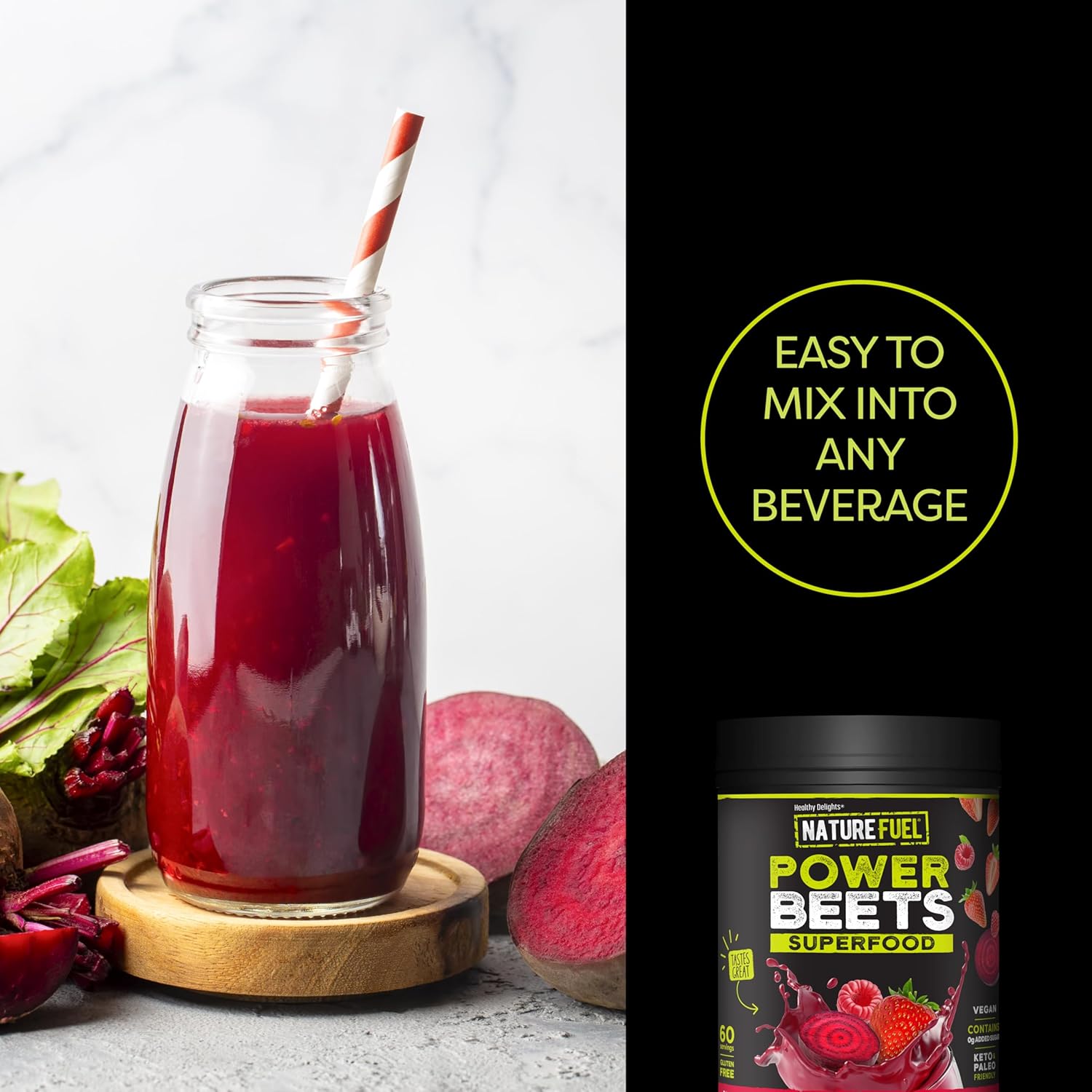 Nature Fuel Power Beets Powder, Delicious Mixed Berry, Concentrated Superfood Supplement, Supports Circulation, Natural Energy & Stamina, Non-GMO, 60 Servings (Packaging May Vary)