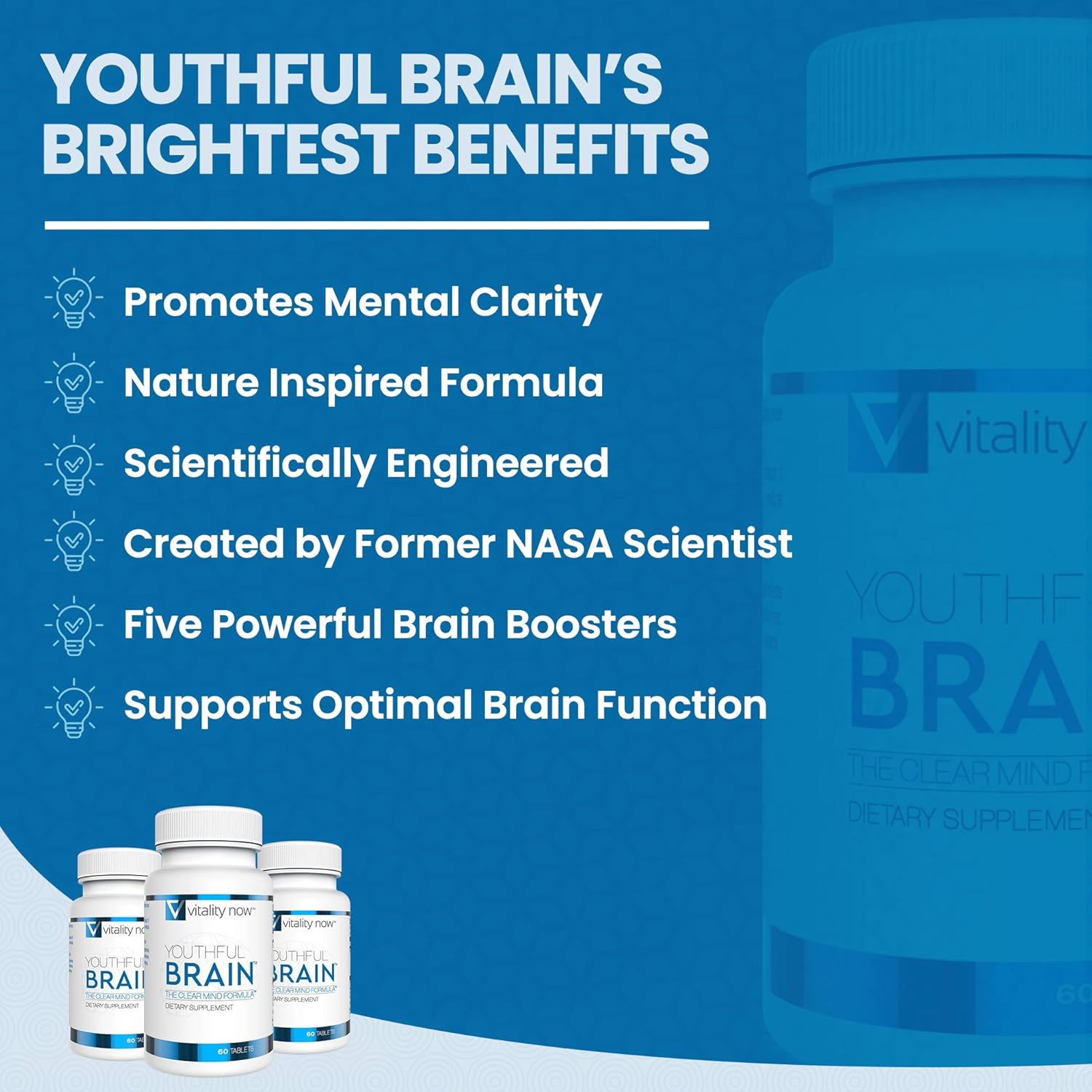 Youthful Brain | Memory & Brain Health Support Supplement - Brain Booster Clarity with Bacopa Monnieri, Ginkgo Biloba, B12 - Easy to Swallow Tablets - 30-Day Supply (60 Count)