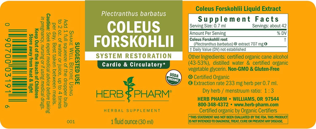 Herb Pharm Coleus Forskohlii Liquid Extract for Heart Health, 1 Fl Oz
