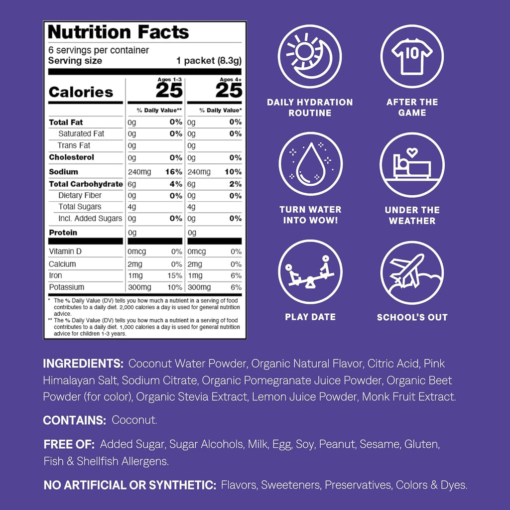 Cure Hydration - Kids Electrolyte Drink Mix | Plant-Based Pediatrician Formulated Rehydration | No Added Sugar, FSA-HSA, Non-GMO, Gluten-Free, No Artificial Flavors | Box of 6 Packets - Mixed Berry
