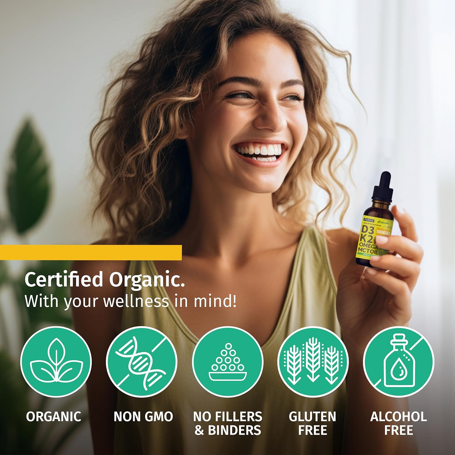 (4 Pack) Organic Vitamin D3 K2 Drops with MCT Oil Omega 3, Maximum Strength Vitamin D Liquid 5000 IU, No Fillers, Non-GMO Liquid D3 for Faster Absorption and Immune Support (Pineapple, 4 Fl Oz)