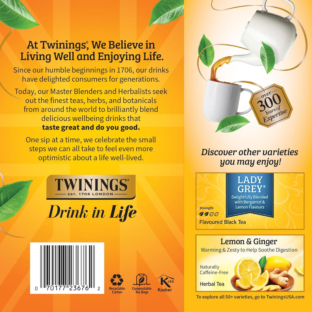 Twinings Earl Grey Black Tea Individually Wrapped Bags, 100 Count (Pack of 1), Flavoured with Citrus & Bergamot, Caffeinated, Enjoy Hot or Iced, 100 Teabags