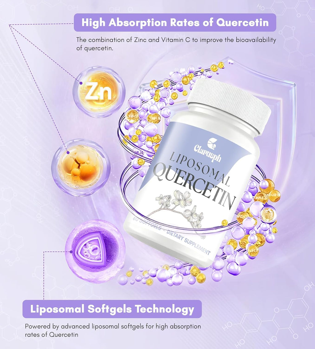 Quercetin with Bromelain | Liposomal Quercetin Supplements for Respiratory & Seasonal Challenges | Quercetin 1000mg with Vitamin C & Zinc | Quercetin Complex Bioflavonoids, 60 Softgels