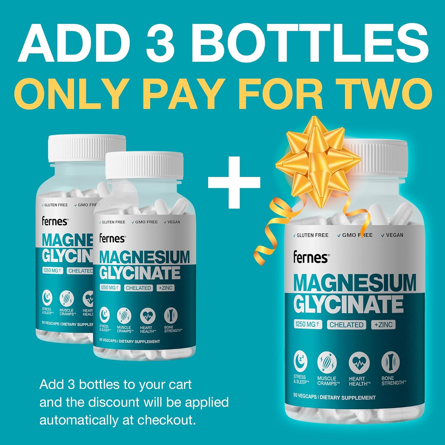 Pure Chelated Magnesium Glycinate 1250 mg Supplement with Zinc - Gentle on Stomach, High Absorption, Gluten-Free, Non-GMO, Muscle Cramp & Sleep Support* for Women & Men - Vegan (90 Caps) - Made in USA